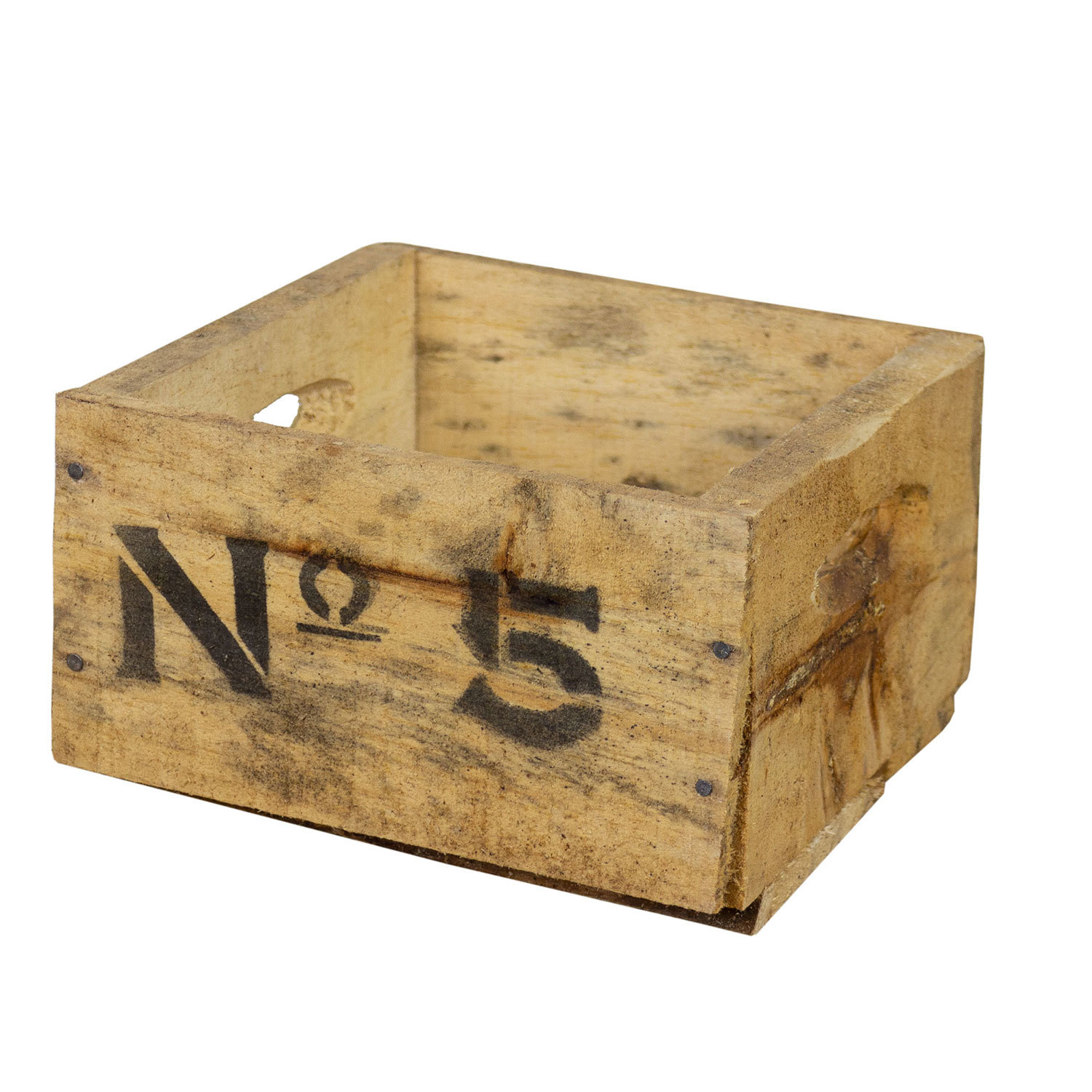 Alte Holzkiste mit Aufdruck No5 18,5x17,5x11cm (S)