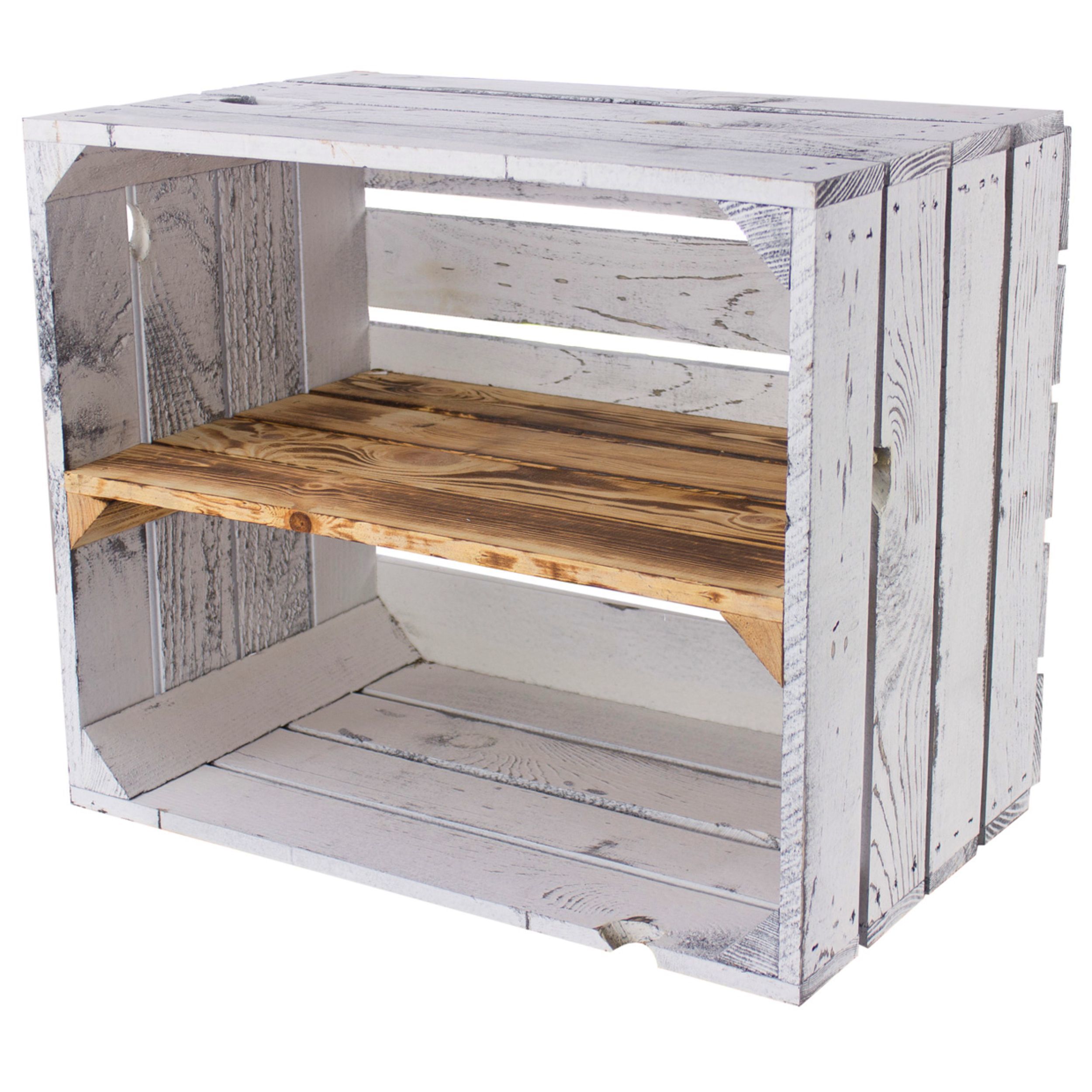 Regalkiste im Vintage Design "shabby white - geflammt" 50x40x30cm