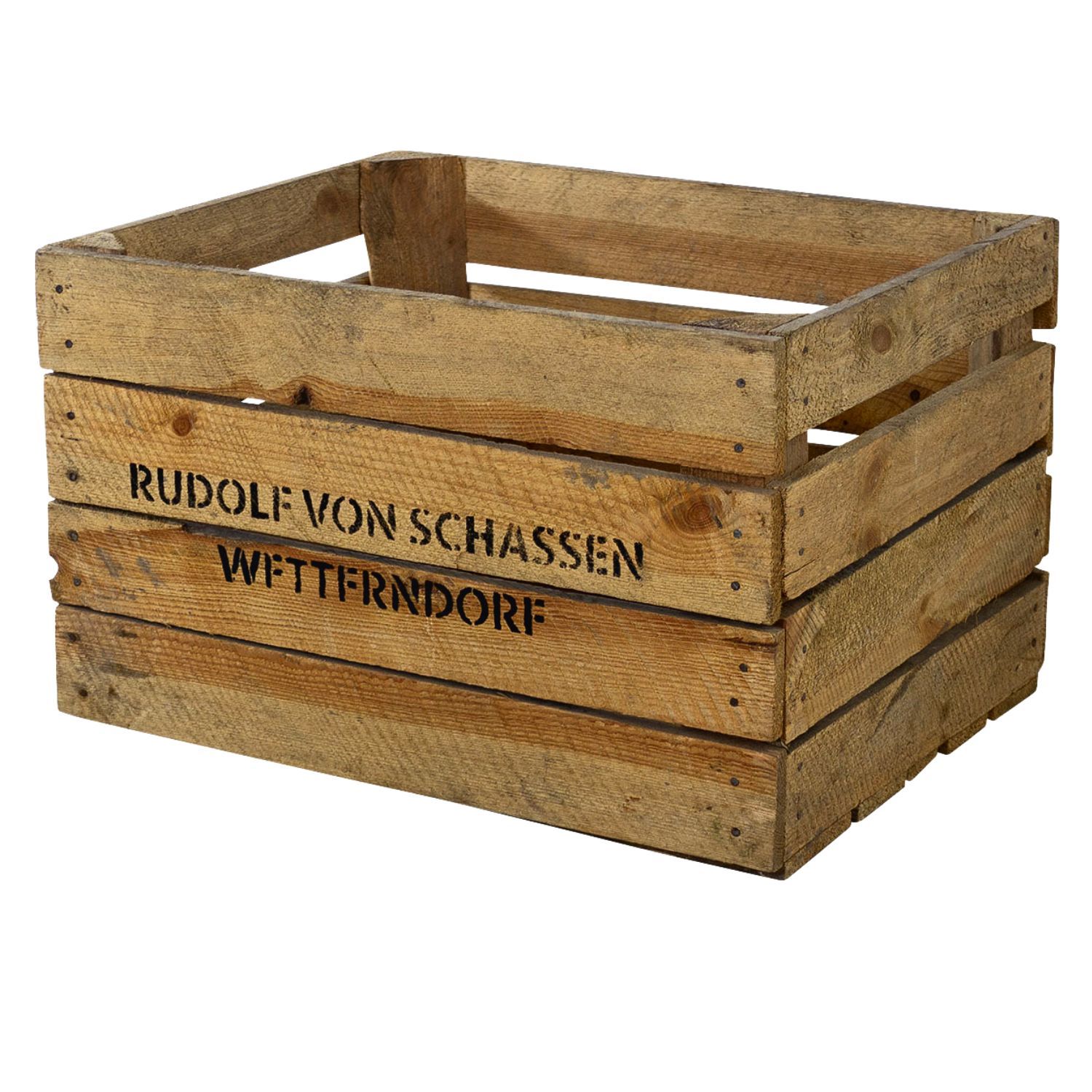 Alte Apfelkiste mit Aufdruck "Rudolf von Schassen" 50x40x30cm