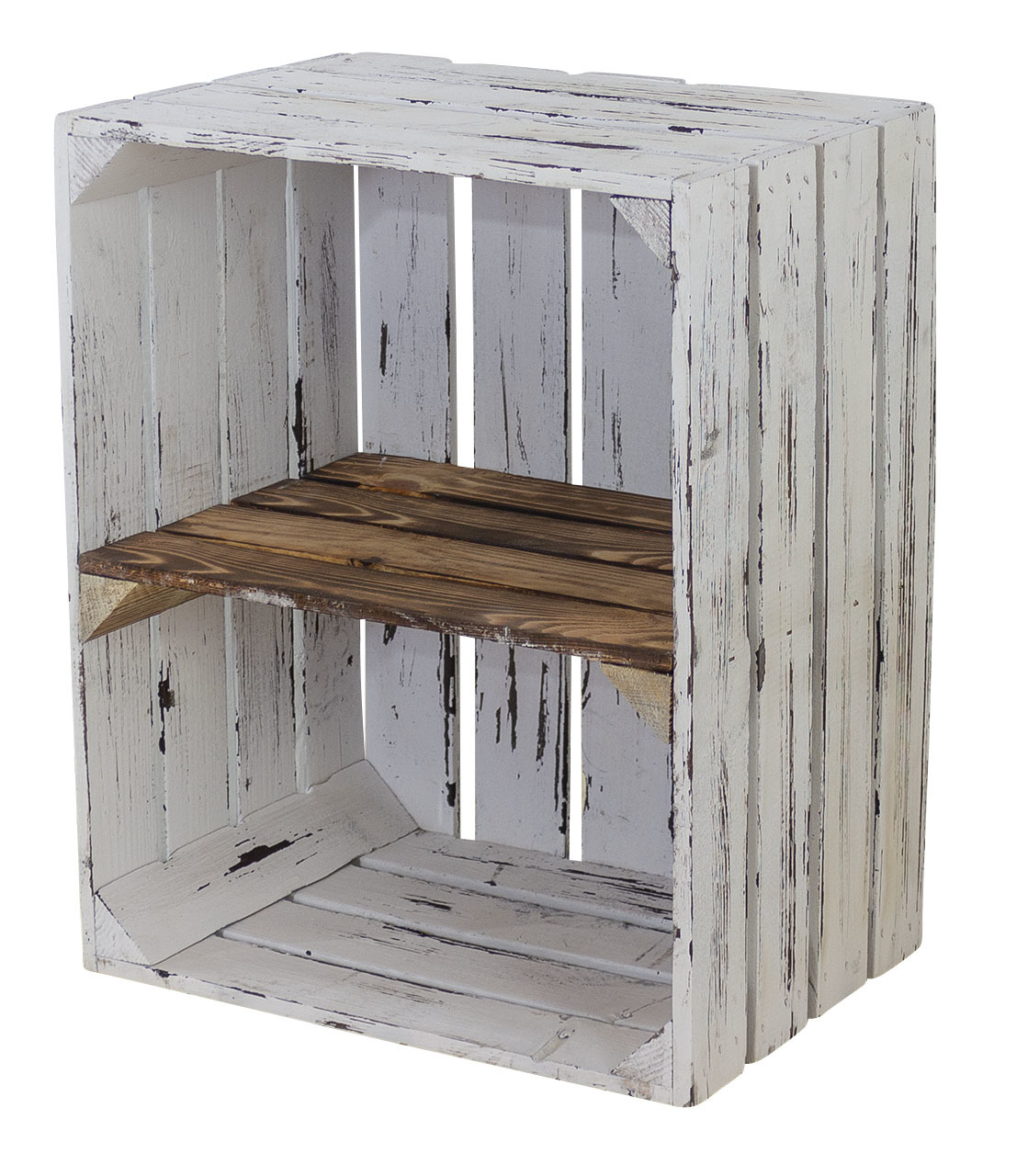 Regalkiste im Vintage Design "shabby white" quer in geflammt  50x40x30cm