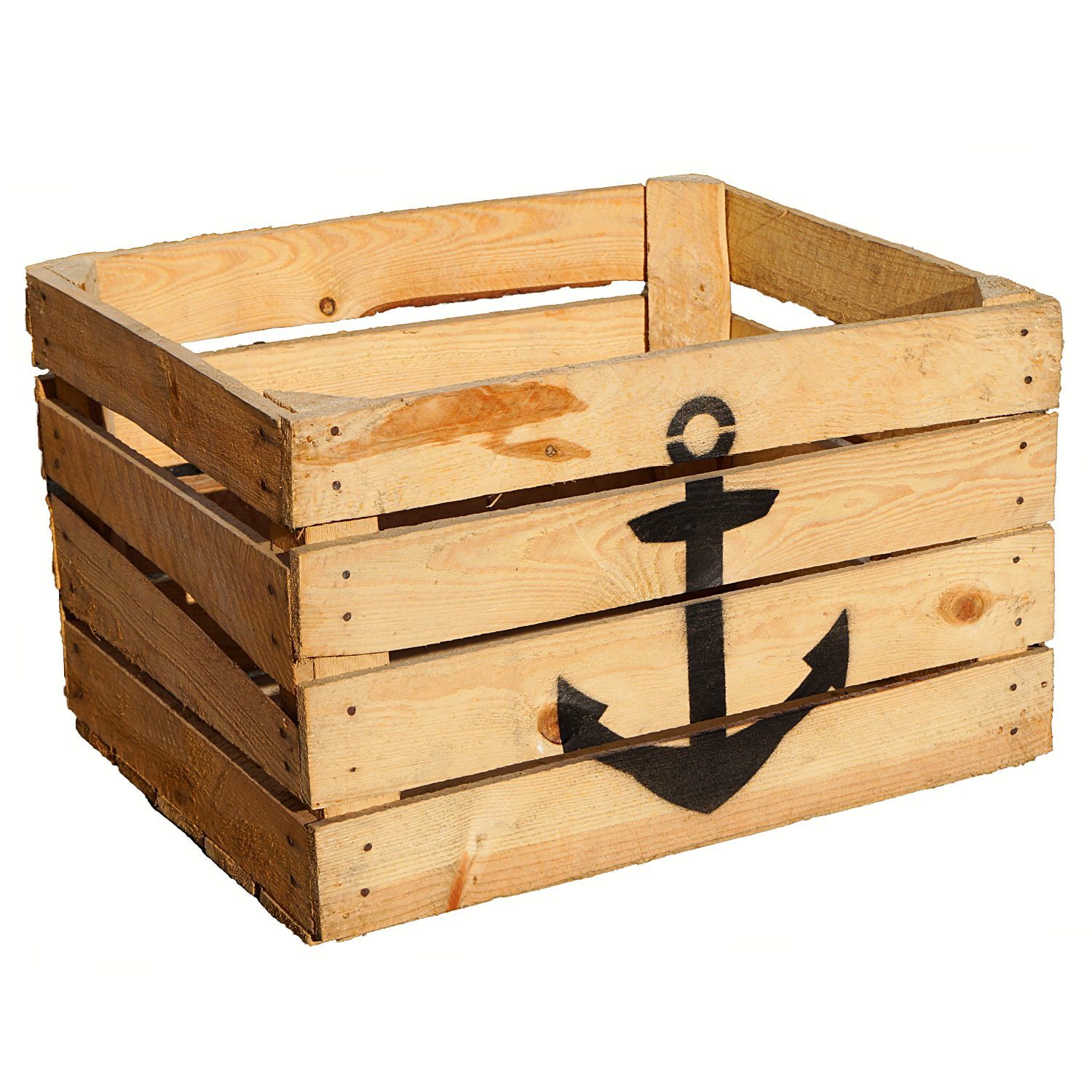 Alte stabile helle Kiste mit maritimen Aufdruck "ANKER" 50x40x30cm